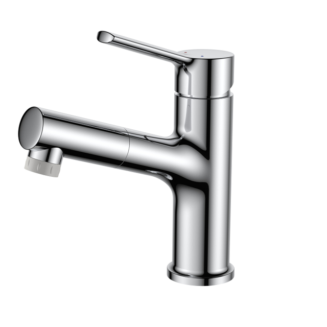 Factory Supplier Contemporary Chrome Bathroom Single Handle Pull out Hot and Cold Brass Basin Faucet