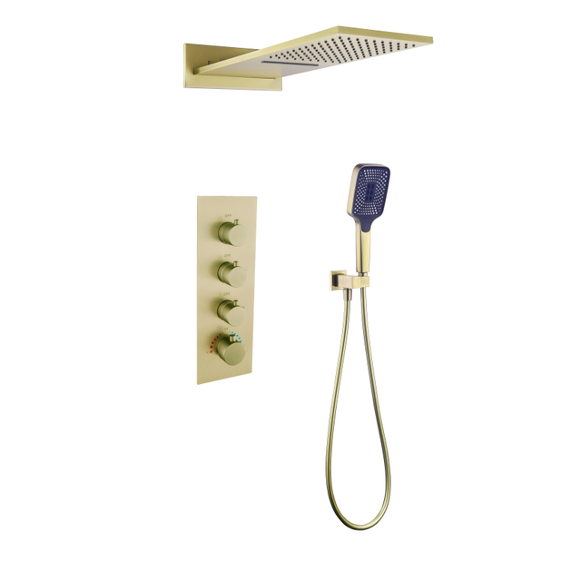 Wholesale Bathroom Brushed Nickel Rainfall Thermostatic LED 16 Inch Ceiling Mount Shower System