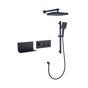 Modern High Quality 3 Functions Big Sprayer Black Shelf Shower Brass Body Rain Waterfall Bathroom Shower Set