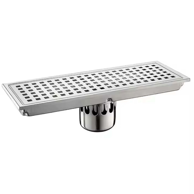 Modern Stainless Steel SUS304 Linear Floor Drain Cover Long Shower Grate with Strainer for Bathroom Kitchen Outdoor Hotel Use