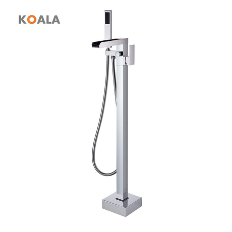 Elegant Brass Square Cascade Flow Freestanding Bathtub Faucet