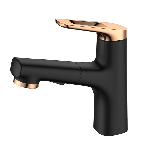 Factory Supplier Contemporary Black Brushed Gold Chrome Pull-out Bathroom Basin Faucet