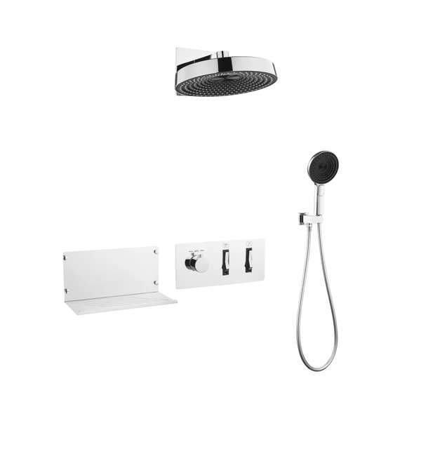 Built in Wall Concealed Mount Chrome Plated Brass Rainfall High Pressure Douche Thermostatic Shower Set