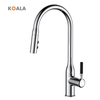 Modern Single-Hole Brass Kitchen Tap Hot&Cold Pull Down Wash Basin Faucet with Adjustable Spray Silver Plating