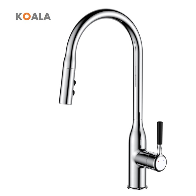 Modern Single-Hole Brass Kitchen Tap Hot&Cold Pull Down Wash Basin Faucet with Adjustable Spray Silver Plating