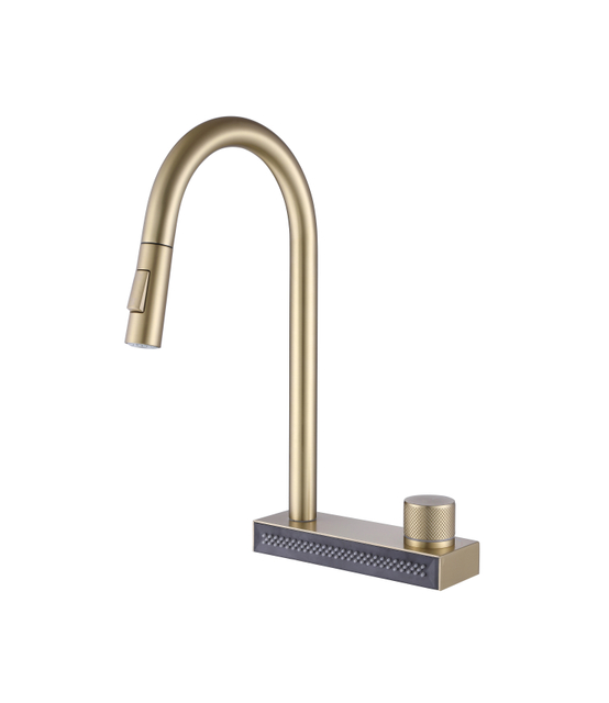 Commercial Elegant Deck Mounted Pull Down Water Mixer Brass Kitchen Tap Faucet