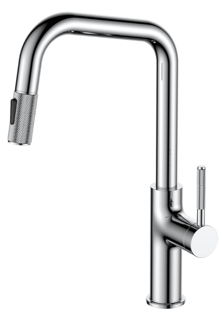 Cupc Certified Lead Free Brass Single Pull Down Rose Gold/Black Kitchen Tap Faucet with Etched Brass Handle