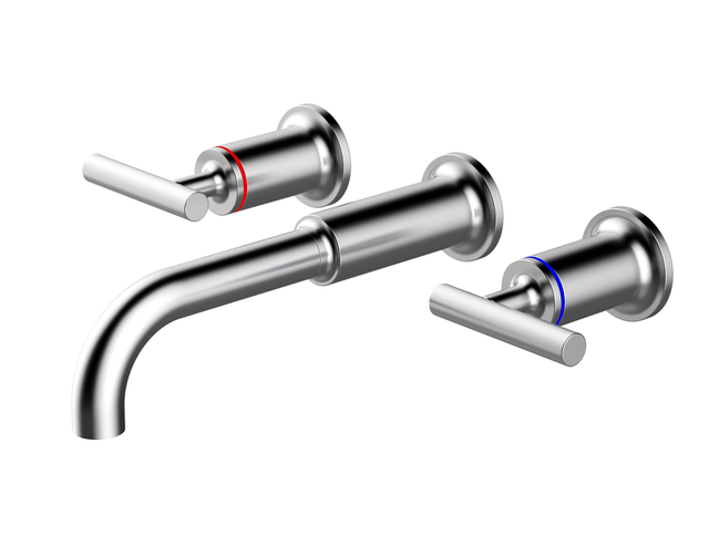 Luxury Brushed Gold Double Handle Widespread Bathroom Faucet Contemporary Wall Mounted Faucet