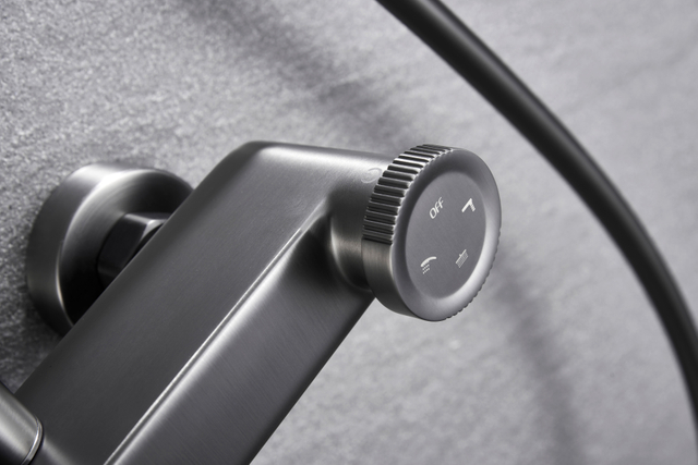 Modern Brass Shower Mixer Unique Shape Hot Cold Water Mixer Contemporary Grey Shower System