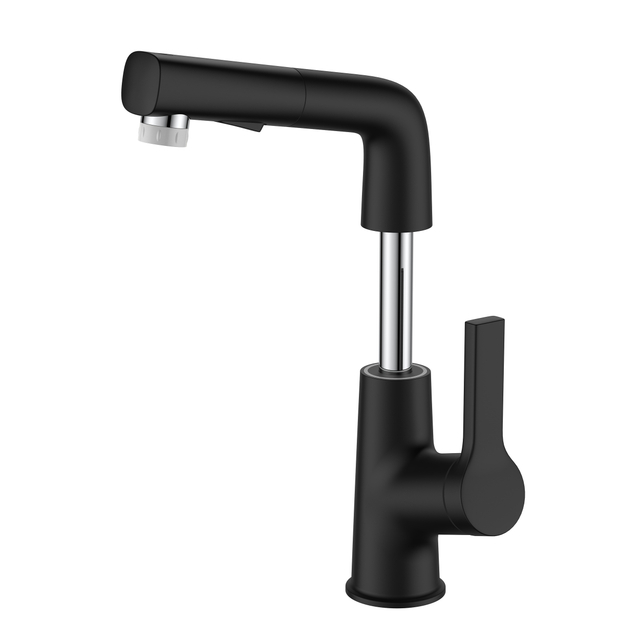 Modern Single Hand Black Deck Mounted with Pull out Hot Cold Water Bathroom Faucet