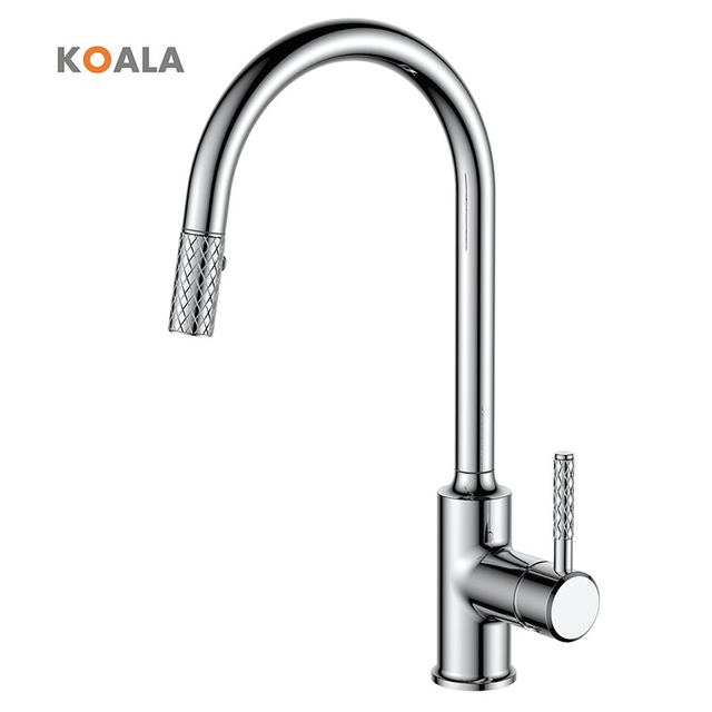 Chinese Factory Copper Single Handle Brushed Golden Kitchen Faucet with Pull Down Sprayer