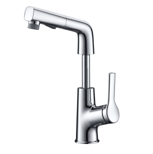 Modern Single Hand Black Deck Mounted with Pull out Hot Cold Water Bathroom Faucet