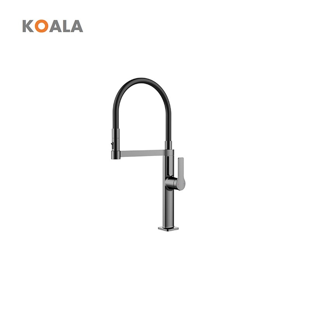 Modern Design Stylish Flexible Gun Grey Pull Down Kitchen Faucet with Brass Finish