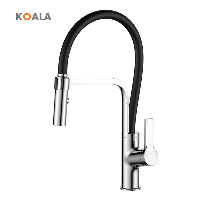 Modern Single-Hole Brass Kitchen Tap Hot&Cold Pull Down Wash Basin Faucet with Adjustable Spray Silver Plating