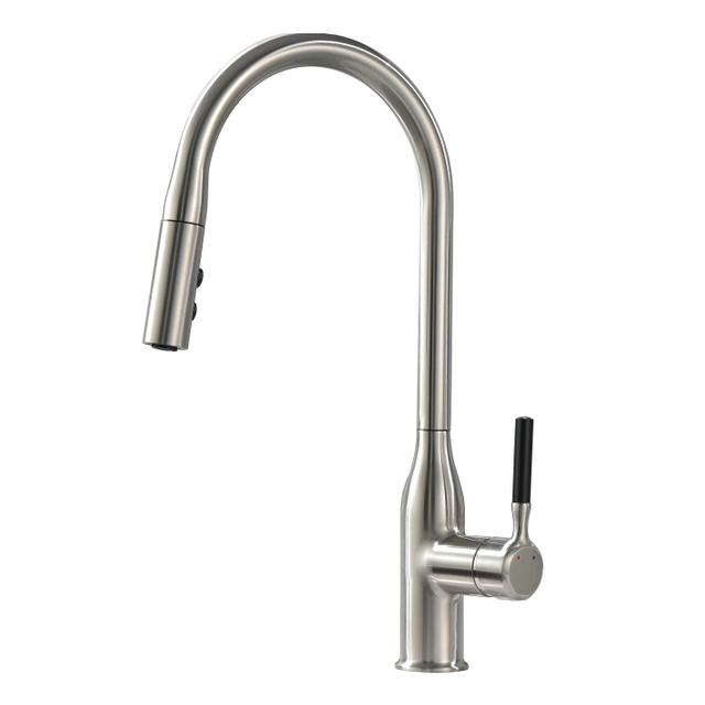Modern Single-Hole Brass Kitchen Tap Hot&Cold Pull Down Wash Basin Faucet with Adjustable Spray Silver Plating