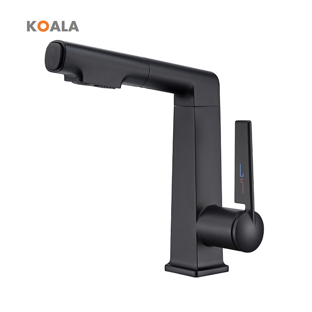 High Quality Luxury Single Hole Matte Black Modern Style Pull out Bathroom Basin Faucet