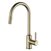 Chinese Factory Copper Single Handle Brushed Golden Kitchen Faucet with Pull Down Sprayer