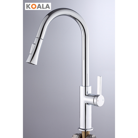 Modern Single Hole Handle Gray Hot and Cold Mixer Kitchen Sink Faucet with Pull Down Sprayer