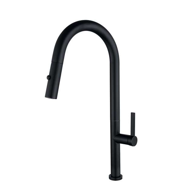 Modern Matt Black Plating Hot Cold Water Supply Kitchen Mixer Tap Deck Mounted Single Hole Pull out Kitchen Sink Faucet