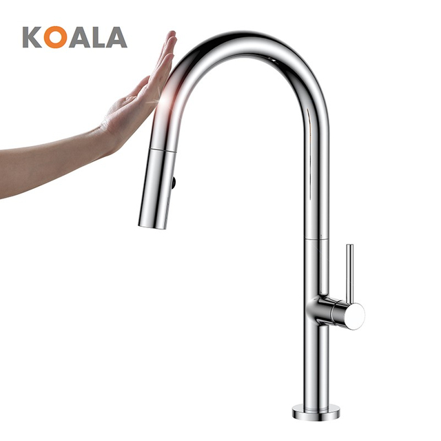 Brass Black Chrome Smart Touch Pull Down Faucet