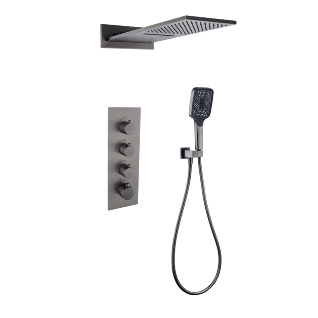 Wholesale Bathroom Brushed Nickel Rainfall Thermostatic LED 16 Inch Ceiling Mount Shower System